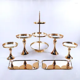 Bakeware Tools Gold Silver 7-10 Pcs Crystal Metal Wedding Cake Stand Set Rack Holiday Party DisplayTray Cupcake Plate