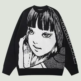 Herrtröjor Herrstickade jumpertröjor Hip Hop Harajuku Japanese Anime Cartoon Girl Print Fashion Streetwear Casual Loose Pullover Unisex 220831