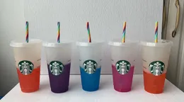 Starbucks sjöjungfru gudinna 24oz plastmuggar tumbler gåva lock återanvändbart klart dricka platt botten halm färg byte svarta koppar hög kvalitet