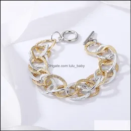 リンクチェーンMtilayer Hollow Thick Matte Gold Sier Color Link Chain Bracelet for Women Gifts Friends Jewelry Wholesale Drop Deliver