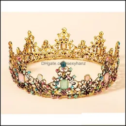 Tiaras Crystal Vintage Royal Queen King Tiaras와 Crowns 남성/여성 대회 대회 대회 대회 기장 머리 장식품 웨딩 쥬얼리 Acces Sexyhanz dhynr