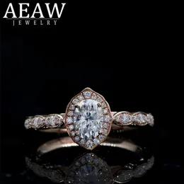 Solitaire Ring Wedding Rings AEAW Elegant Female white 10ct Oval cut 14k yellow gold Jewelry Vintage For Women stones Gift 220829
