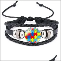 Charm Bracelets New Kids Autism Awareness Bracelets For Children Boy Girl Charm Leather Wrap Wristband Bangle Fashion Inspirational J Dh8Ra