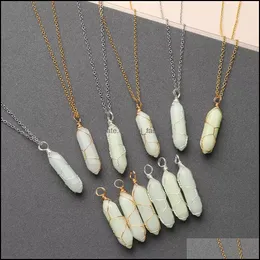 Pendant Necklaces Hexagonal Cylindrical Crystal Stone Necklace Glow In The Dark Luminous Wire Wrap Stones Pendant Neckla Dhseller2010 Dhnza