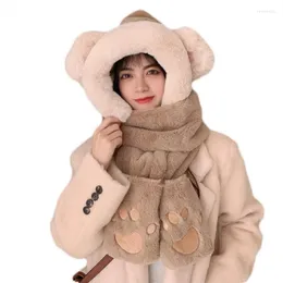 Berretti Cute Bear Ear Plush Hat Sciarpa Guanti Set Casual Cappellini da donna Presenti per ragazze Dropship