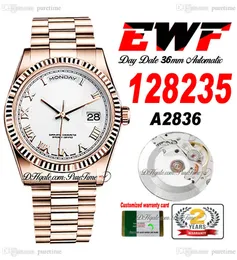 EWF Day Date 128235 A2836 Автоматические унисекс-часы мужские дамы 36 мм 18K Розового золота Белый римский набор президента президента та же серийная карта Super Edition Puretime RG-F6