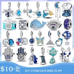 925 Silver Charm Bead Fit Pandora Charms Bracelet Color Foel Owl Earth Globe Clip Blue Charmes Ciondoli DIY Fine Beads Jewelry