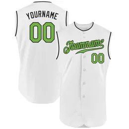 Niestandardowa biała, zielona czarna, autentyczna koszulka baseballowa bez rękawów