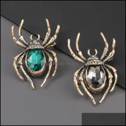 Stift broscher stift broscher vintage ser gyllene ben Black Crystal Pave Head Blue Stone Spider Pin och Brosch Witch Costume Jewelr Dhsrh