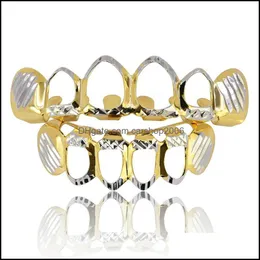 Grillz Dental Grills New Gold Sier Hollow Open Dlampnd Cut 6 Tooth Top Bottom Grills Teeth Caps Hiphop Grillz Set Party Jewelry 535 Dhkei