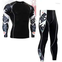 Men's Tracksuits Men da moda masculino Compressão Conjunto de compressão Base Camada de pele MMA Fitness Fitness Macho Macho de manga longa Top Skin