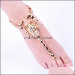 Fußkettchen 2 Farben 1 Paar Skorpion-Stil Statement Fußschmuck für Frauen Kostüm Strand Barfuß Sandale Fußkettchen Neuheit Mode Mjfashion Dh8R0