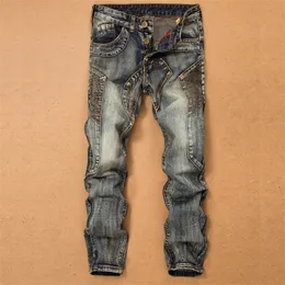 Mens Jeans Herrbyxor Splicing Jean Denim Byxor Biker Högkvalitativ manlig rak Casual Designer Många MultiCocket bekvämt 220831