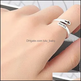 Cluster Rings Real 925 Sterling Sier Rings for Women Vintage Faith Cross Letters Round Engagement Jewelry Anillos Mujer 1466 Lulubaby Dhwrg