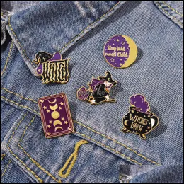 Pins Brooches Exaggerated Funny Magic Potion Hat Metal Paint Brooch Retro Punk Style Little Witch Geometric Shape Badge Pin Jewelry Dhtnc