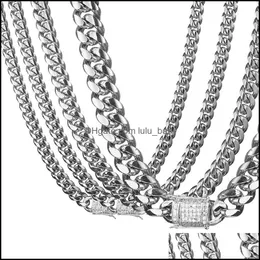 Łańcuchy o szerokości 8-18 mm stal nierdzewna kubańskie szydła łańcuchowe Miami CZ Zakładka Zakochanie Big Heavy Hip Jewelry 437 Q2 ​​Drop Deli Lulubaby Dhiha