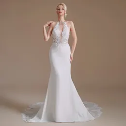 Vestido de noiva sereia estampado com estampa em relevo sexy sem alças sem costas fino YS00065