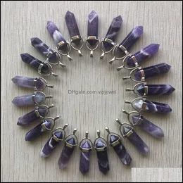 Charms Natural Stripe Amethysts Charms Hexagonal Healing Reiki Point Pendants For Smyckeshalsband Making Drop Delivery Dhseller2010 DHUI1