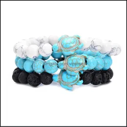 Bracciali con ciondoli Bracciali con perline di tartaruga marina stile estivo Bracciali classici con pietre naturali turchesi da 8 mm Bracciale dell'amicizia elastico Dhseller2010 Dhc2G