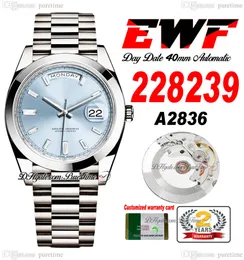 EWF Day Date 228239 A2836 Automatic Mens Watch 40 Polished Bezel Ice Blue Baguette Diamond Dial Presidential Bracelet Same Serial Card Super Edition Puretime G7
