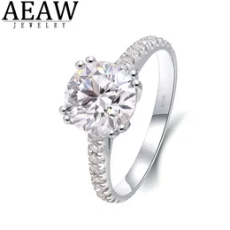 Anéis de casamento de anel solitário 100% 14k Engajamento de ouro branco para mulheres Round Solitaire com Gemstone DF Color VVS1 Teste positivo 220829