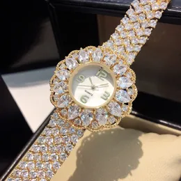 38mm Fashion Lady Precious Watch Full Diamond Strap Drop Water Design Quartz CLock Women Digital Shell Luxury Brand Wrist Watch