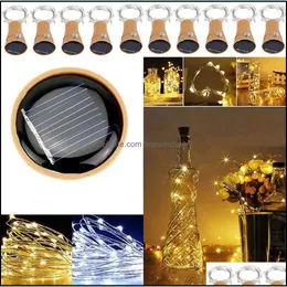 Other Festive Party Supplies 10 Led Solar Wine Bottle Stopper Copper Fairy Strip Wire Outdoor Party Decoration Novelty Homeindustry Dhm1W