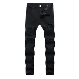 Mens Jeans Frayed Men Jeans Trendy Microelastic Small Straight Young Fashion Trousers Four Season For Male Large Size 220831