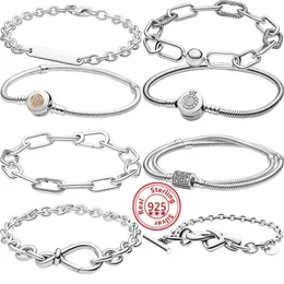 Bangle 925 srebrny srebrny łańcuch węża ME LINK NINGED SERCE TBAR Bracelets Fit Fit Oryginalne marka urok kobiety DIY Bransoletka biżuteria 220831