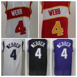 Retro-Basketballtrikot Chirs Webber 4 Spud Webb Rot Weiß Lila Herren-Trikots mit Nähten