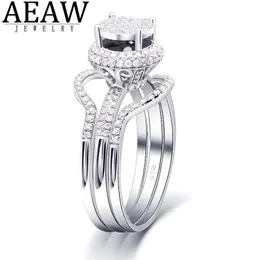 Solitaire Ring Wedding Rings Real 18K White Gold Unique Engagment Set for Women Def Color VVS1 Test Positiv certifierad Halo 220829