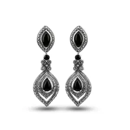 Wonen Fashion Dangles Vintage S925 Sterling Silver Leaf Long Earrings Inlaid Water Drop Shaped Chalcedony Retro Jewelry Christmas Gift