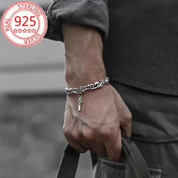 Bangle S925vintage 태국은 남성 커프 팔찌 쥬얼리 5 뾰족한 별 크로스 패턴 개인화 된 여자 커플 팔찌 보석 220831