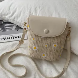 Torby wieczorowe Summer Daisy Graphic Straw Bag dla kobiet tkany wakacyjny plażowa klapka wiadra