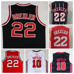 22 Clyde Drexler Black Basketball Jersey 1992 USA Jerseys Mens Stitched Retro Red White Mesh Breathable