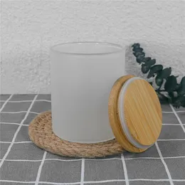 10oz de copo de copo de vidro curto de vidro sublima￧￣o portador de velas de ch￡ de ch￡ de velas de ch￡ com tampa de bambu Clear Fragr￢ncia Fragr￢ncia Copo Mini copos