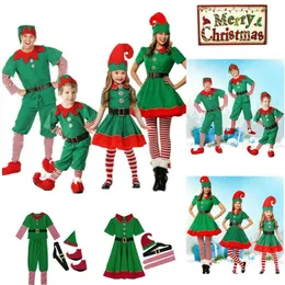 Special Occasions Christmas Elf Costume Party Family Role Playing Outfit Green Santa Claus Performance Clothing Fancy Dress Kids Adult 220830