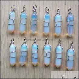 Charms Opal Stone Pillar Shape Point Pendum Charms Handmade Sier Color Iron Wire Pendants For Fashion Jewelry Making Who DHSeller2010 DHZO6