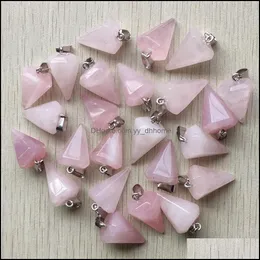Charms naturliga rosa rosor kvarts sten hexagon pyramis reiki pelare charms pendum hängen för halsband smycken gör droppleverans dhdoy