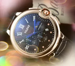 Luxury Full Functional Stopwatch Watch 45mm äkta läderbältdag Datum Skeleton Automatiska män Importerade Crystal Mirror Sports Dweller Moon Watches