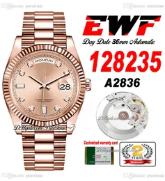 EWF Day Date 128235 A2836 Automatic Unisex Watch Mens Ladies 36 Розовое золото шампанское бриллиантское набор