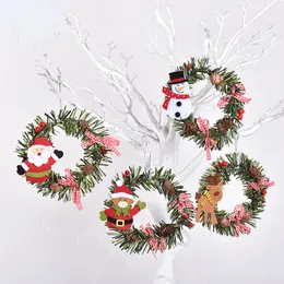 Christmas Decoration Christmas Flower Ring Pendant Santa Claus Elk Round PVC Hanging Decoration Christmas Tree Pine Fruit Pendant 20PCS