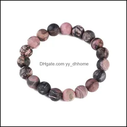 Beaded Strands Genuine Natural Stone Black Stripes Rhodochrosite Bracelets For Women Jewelry Gift Charm Stretch Love Round Yydhhome Dhi6K