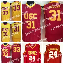 대학 농구는 USC Trojans College Brian Scalabrine Jersey 24 Matt Miller 31 Lisa Leslie Jersey 33 University Basketball Uniform Team Color Red Yellow