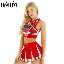 Sexig uppsättning USUK Stock Women Japanese Schoolgirl Cosplay Uniform Girl Lingerie Gleeing Cheerleader Costume Halloween Femme 220830