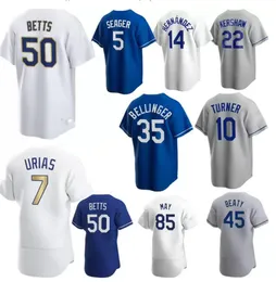 Maglie Mookie Betts Cody Bellinger Corey Seager Justin Turner Clayton Kershaw Dustin 21 maggio 22 Personalizzato Uomo Donna Maglia da baseball per bambini