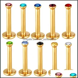 Labret Lip Piercing Jewelry Nternally Threaded Tiny Gem Labret Lip Bar Tragus Stud Helix Ring Rainbow Cartilage Ear 100Pcs Body Jewe Dhjsk