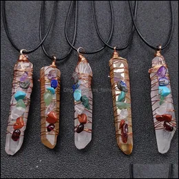 Pendant Necklaces Irregar Crystal Pillar Necklace Reiki Healing Seven Chakra Beads Energy Pendant Charms Necklaces Pendu Dhseller2010 Dhwxv