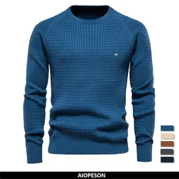 سفن الرجال Aiopeson 100 Cotton Soild Color O الرقبة عالية الجودة شبكات pullovers ذكر الشتاء الخريف الأساسي لـ 220831