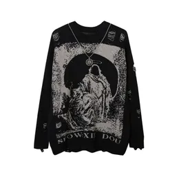 Herrenpullover Senden Halskette Zerrissene Oversize-Pullover Ausgefranstes gestricktes Langarmoberteil Harajuku Streetwear-Pullover Gothic-Männer Y2k-Frauenpullover 220831